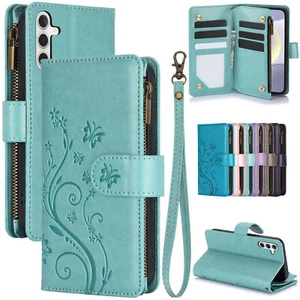 Flower Zipper Card Wallet Phone Case For Samsung A55 A35 A25 A15 A54 A34 A40 A0 - Picture 1 of 18