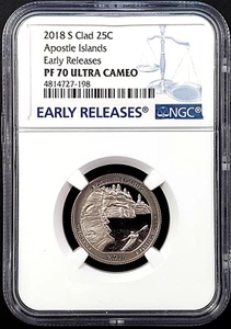 2018 S Proof Clad Apostle Islands Quarter, NGC ER, PF 70 Ultra Cameo! sku 7198 - Picture 1 of 4