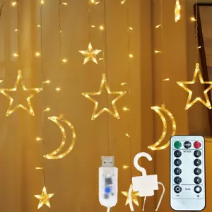 138 Led Curtain String Light Star Moon Icicle Light with 8 Lighting Modes with T - Picture 1 of 14