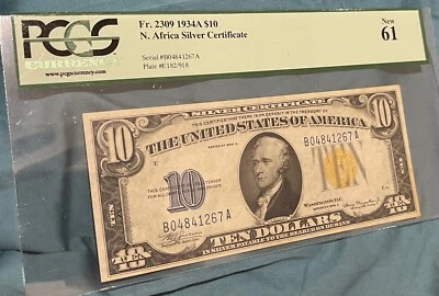 Fr 2309 1934A $10 N Africa 61PCGC ERROR REVERSE MISALIGNMENT PRINTING - Image 1 of 4