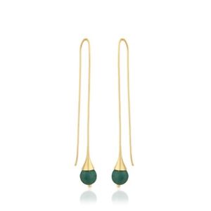 Wire Long Dangle Earring With Turquoise 18K Gold Plated Simple Gemstone Jewelry