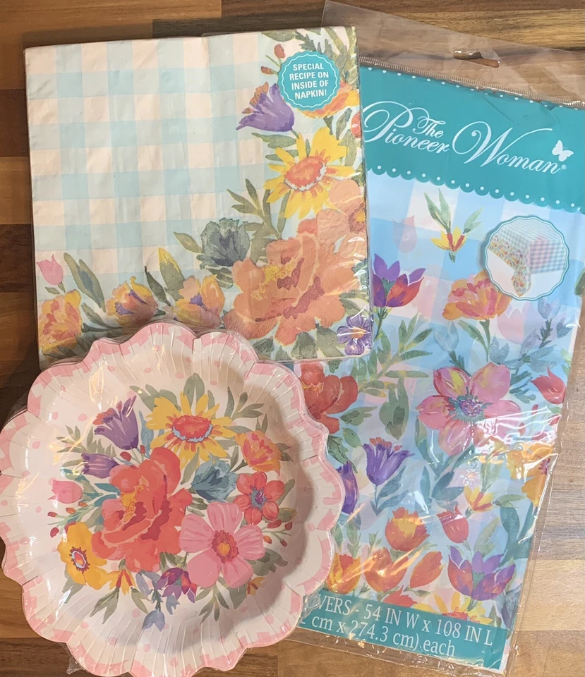 Pioneer Mujer Primavera Floral 12 Platos de Papel, 20 Servilletas, 4 Manteles NUEVO Foto 1 de 4