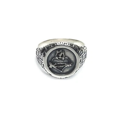 Sterling Silver Ring Sacred Heart Hallmarked Solid 925 Handmade Comfort Fit - Image 1 of 4