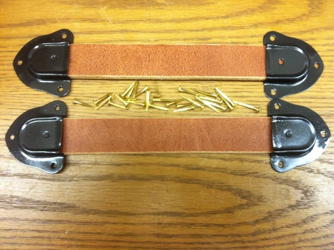 Trunk Handles-Two-9 inch leather straps,4 trunk hardware end caps & nails-P Cover