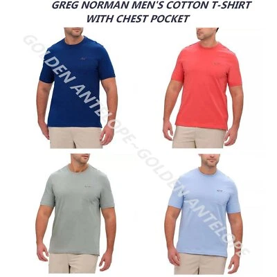 GREG NORMAN 男式棉 T 恤,带 CHEST 口袋,多种颜色和尺寸,全新 — 第 1/4 张图片