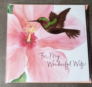 Mother's Day Greeting Card - For My Wonderful Wife Hibiscus Flowers Hummingbirds - Picture 1 of 9