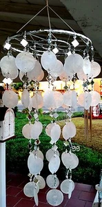 WEISSE CAPIZ MUSCHEL WINDGLOCKENSPIELE CAPIZ KLINGELN WEISS - Bild 1 von 4