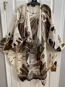 Eskandar (0) Abstract Cream Brown Linen Silk Cascading Cocoon Jacket - Picture 1 of 7