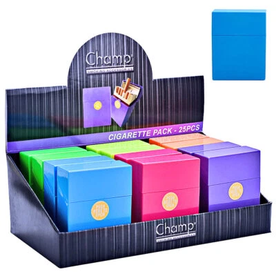 CHAMP 12 x Zigarettenbox BIG Kunststoff Fashion Color für 25 Zigaretten Etui Box Dose