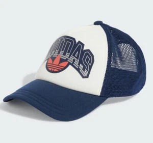 ADIDAS Originals Curved Foam Trucker Cap Hat White/Night Indigo OSFM IT7389 NEW - Picture 1 of 5
