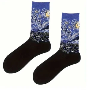 1 par de calcetines novedosos para mujer. Tema de arte, impresión de Van Gogh. Talla 4-7. NUEVO - Imagen 1 de 1
