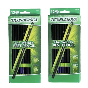 Ticonderoga Pencils Black Wood-Cased Graphite #2 HB 12 count 2 packs - Picture 1 of 2