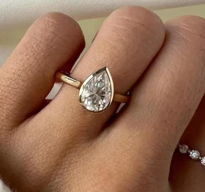 Delicate 2.0 CT Pear Cut Moissanite Solitaire Engagement Ring, Anniversary Ring - Picture 1 of 3
