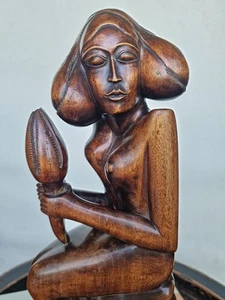 Pita Maha Art Deco Balinese Indonesia Wood Carved Women Lady Statue Bali w Pudak - Picture 1 of 18