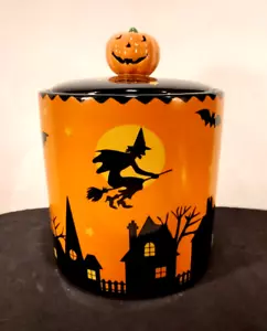 Halloween Cookie Jar/Canister Airtight Lid Witch Haunted House Black Cat Pumpkin - Picture 1 of 5
