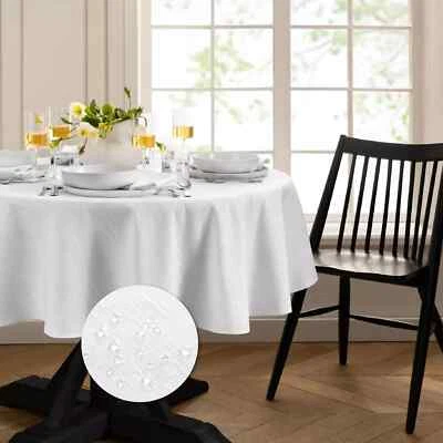 New Elrene Home Fashions Continental Solid White Textured Oval 60x84 Tablecloth - Image 1 of 4
