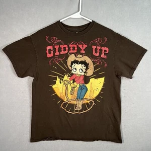 Betty Boop Giddy Up Cow Girl T Shirt Adult Large Brown Mens - Picture 1 of 7