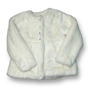 Gymboree Girls Size 4 White Faux Fur Dress Overcoat with Rhinestone Buttons - Picture 1 of 1