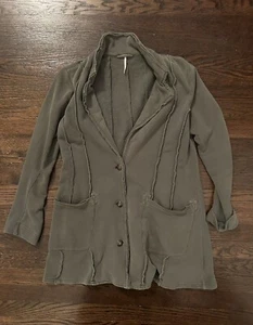 Free People kleine Salbei grüne Blazerjacke Mantel Metall Knopf Baumwolle Taschen - Bild 1 von 9