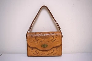 VINTAGE Clifton's Hand Tooled Saddle Brown Tooled Leather Shoulder Crossbody Bag - Bild 1 von 9