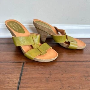 Kork Ease Mule Sandal Womens Sz10 Olive Green Leather Strap Wrapped Heel Slip On - Picture 1 of 12