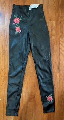 Divided H&M Mujer Negro Imitación Cuero Leggings Pantalones Bordados Rosa Talla 4 Foto 1 de 4