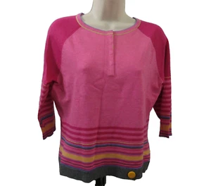 d.h. Relaxed Pullover Petite Lg rosa gestreift Knopf Raglan 3/4 Arm dünner Strick - Bild 1 von 6