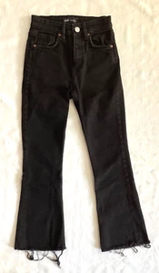 ZARA The Crop Mid Rise Raw Hem Jeans in Black Wash Size 2 / W23.5" - Picture 1 of 10