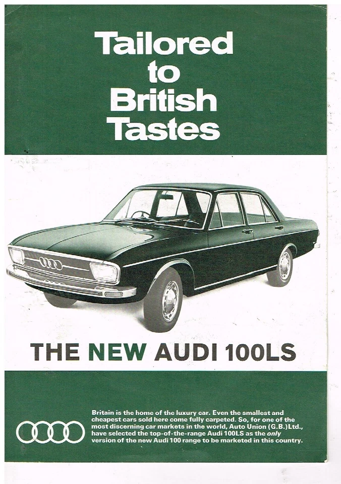 AUDI 100LS SALOON (C1 SERIES) ORIGINAL 1969-70 FACTORY UK LAUNCH SALES BROCHURE - Image 1 of 1