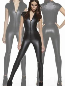 Bas Bleu ENYA Catsuit Tuta Overall Nera Lucida Opaca Ecopelle con Cerniere Zip - Bild 1 von 3
