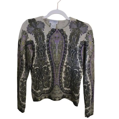 Suéter Talbots Audrey Cachemira Cachemira Medallón Cuello Redondo Verde Lavanda Talla S Foto 1 de 4