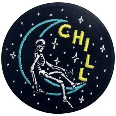 Embroidered Iron Sew On Patches biker Applique transfers skeleton Moon star 940R - Image 1 of 4