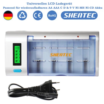 4 Slots LCD Batterien Ladegerät & Entladegerät für AA AAA C D 9V Ni-MH NiCD Akku - Bild 1 von 4