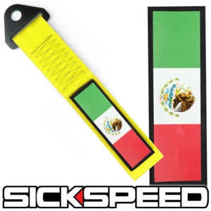 YELLOW STRENGTH TOW STRAP MEXICO FLAG FRONT REAR BUMPER HOOK FOR CAR P11 - Picture 1 of 1