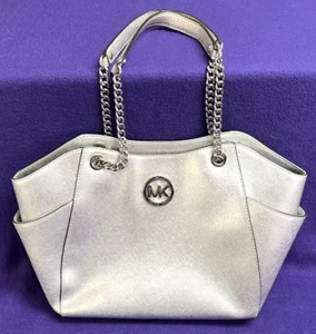 Women's Michael Kors Gray Jet Set Saffiano Travel Chain Shoulder Bag - VGUC - Picture 1 of 15