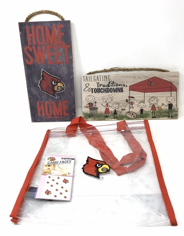 Louisville Cardinals Fan Pack, 2 Wood Signs, Clear Stadium Bag(I-7) Cover
