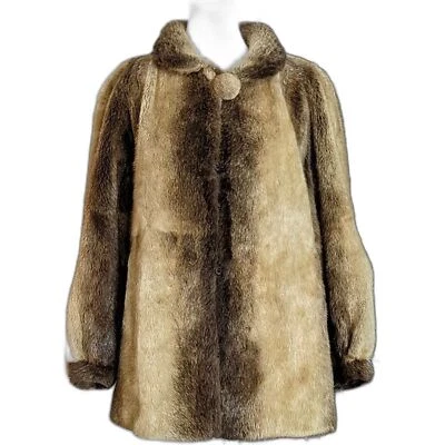 Abrigo estilo capa con cuello de piel genuina vintage Sullivan Rollins para mujer talla mediana Foto 1 de 4