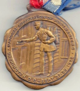 1922 Nat'l Assn. of POSTMASTERS Medal Wash. D.C. w/ RW&B Silk Ribbon - Picture 1 of 3