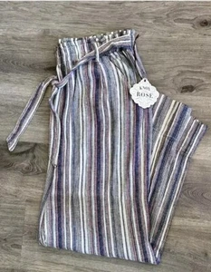 ⚘️NWT Knox Rose Women's Linen Blend High-Rise Wide Leg Pants White/Blue/Pink XXL - Picture 1 of 11