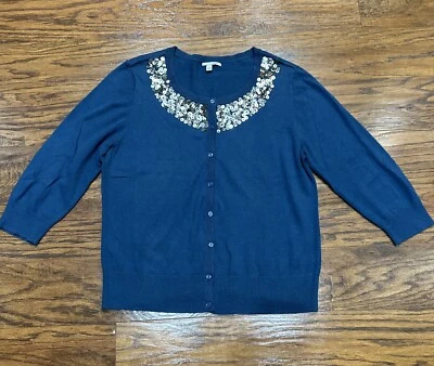 Cárdigan suéter halógeno para mujer con botones talla grande lentejuelas pequeñas mangas 3/4 Foto 1 de 4