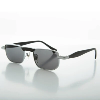 Slim Silver and Black Rectangle Vintage Sunglasses - Hank - Image 1 of 3