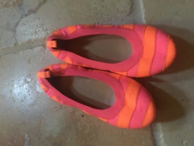 Bailarina Plana Corte Crew Niñas Rosa Brillante y Naranja Rayas Talla 2 Foto 1 de 4