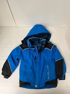 Coat Royal Blue Black Trim Heavy Boy sz 4 Zip Snaps Detachable Hood Lined - Picture 1 of 23