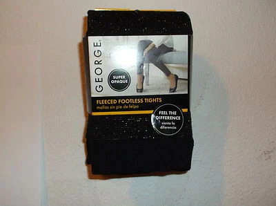NEW GEORGE LADY'S FLEECE FOOTLESS TIGHTS in BLACK  w/ METALIC HIGHLIGHTS...# - Image 1 of 4