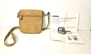 TRAVELON hellbraune Micro Wildleder Organizer Crossbody Schultertasche mit Gürtelschlaufe RFID - Bild 1 von 7