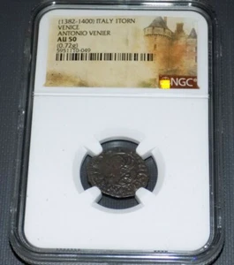 NGC ITALY VENICE 1382-1400 ANTONIO VENIER 1 TORN AU 50 Venetian Medieval Coin - Picture 1 of 4