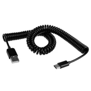 USB CABLE COILED TYPE-C CHARGER CORD USB-C POWER WIRE for PHONES & TABLETS - Picture 1 of 5