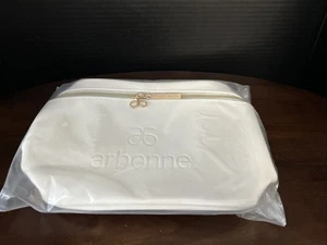 Arbonne Logo weiß Kunstleder Kulturbeutel Kosmetik Reisetasche mit Reißverschluss NEU - Bild 1 von 4