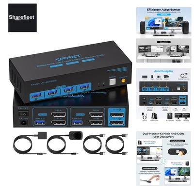 8K60Hz Displayport KVM Switch 2 PC 2 Monitore 4 USB 3.0 Ports 4K@120Hz KVM-Sw... - Bild 1 von 4