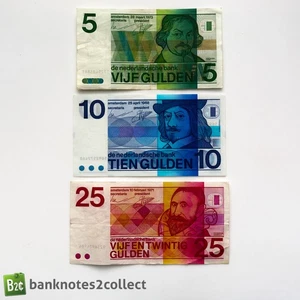 OLANDA: Set di 3 banconote fiorino olandese. - Foto 1 di 3